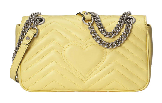 (WMNS) Gucci GG Marmont Series LeatherChain bag SatchelSingle Shoulder Bag Small MacaroonYellow 443497-DTDIY-7412