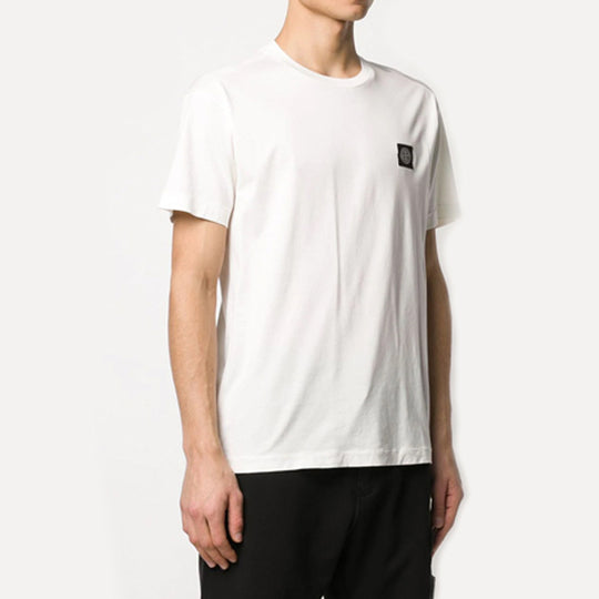 Men's STONE ISLAND Garment Dyed Patch Logo Tee Chest logo Short Sleeve White 721524113-V0093