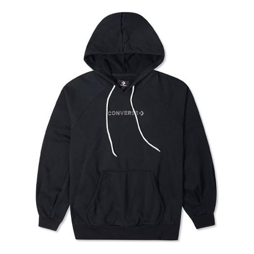 (WMNS) Converse Logo Embroidered Loose Knit Hoodie Black 10023945-A01