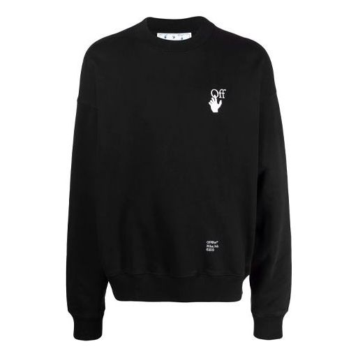 Men's Off-White FW21 Logo Caravaggio Arrow Round Neck Long Sleeves Loose Fit Black OMBA054F21FLE0111001