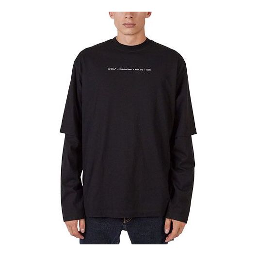 Men's Off-White FW21 Sleeve Printing Green Arrow Long Sleeves Loose Fit Black T-Shirt OMAB066F21JER0051084