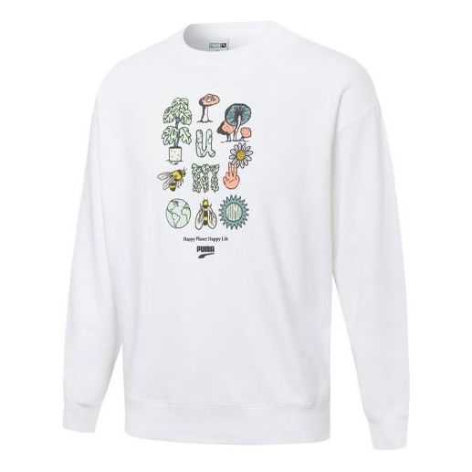 PUMA Downtown Graphic Crew Tr Living Series Logo Pattern Printing Knit Round Neck Pullover White 533677-02